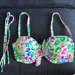 Victoria's Secret colorful Leopard pushup Bikini Top w removable & extra straps